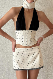 Polka Dot Halter Corset Top and Mini Skirt Set