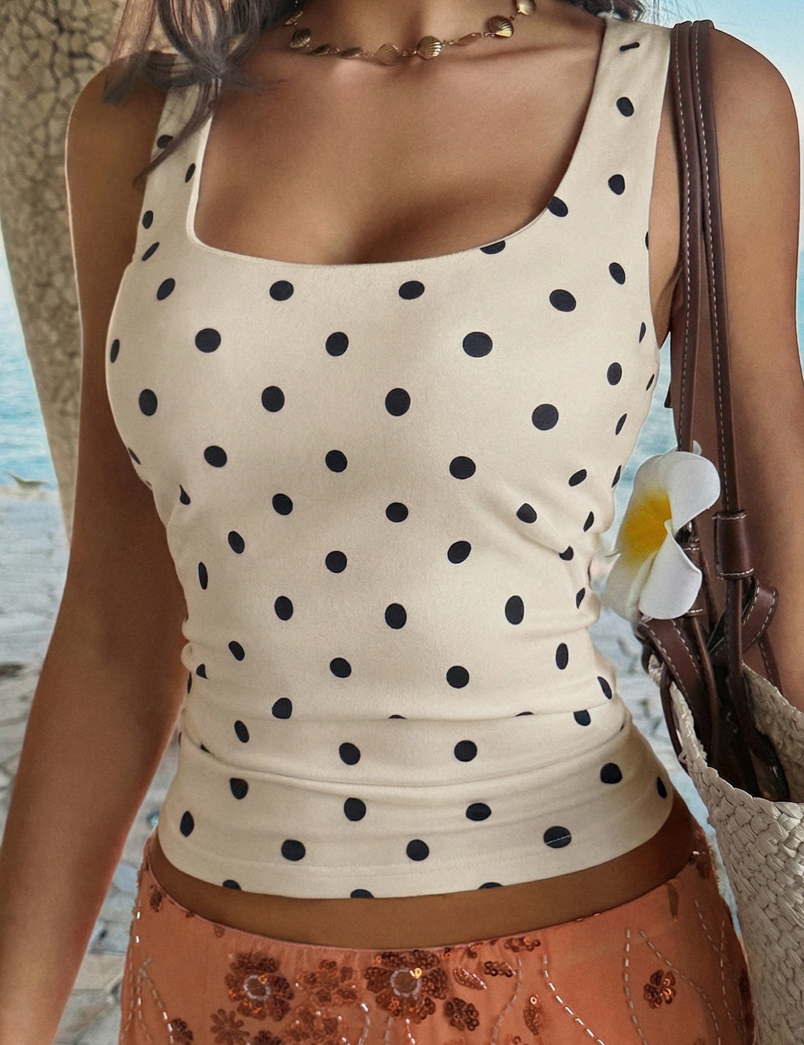 Polka Dot Square Neck Tank Top