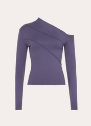 Purple Asymmetrical One Shoulder Seam Long Sleeve Top