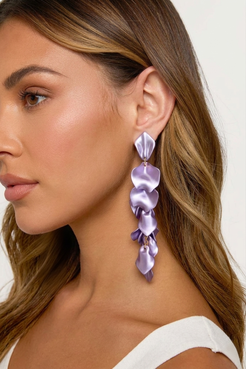 Purple Satin Matte Petal Drop Earrings