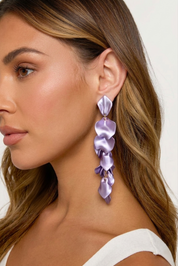 Purple Satin Matte Petal Drop Earrings
