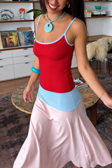 Colorblock Spaghetti Strap Dress in Red, Blue & Pink