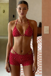 Red & White Polka Dot Triangle Bikini Set