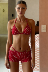 Red & White Polka Dot Triangle Bikini Set