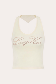 Rhinestone Letter Graphic Halter Crop Tank Top