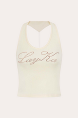 Rhinestone Letter Graphic Halter Crop Tank Top