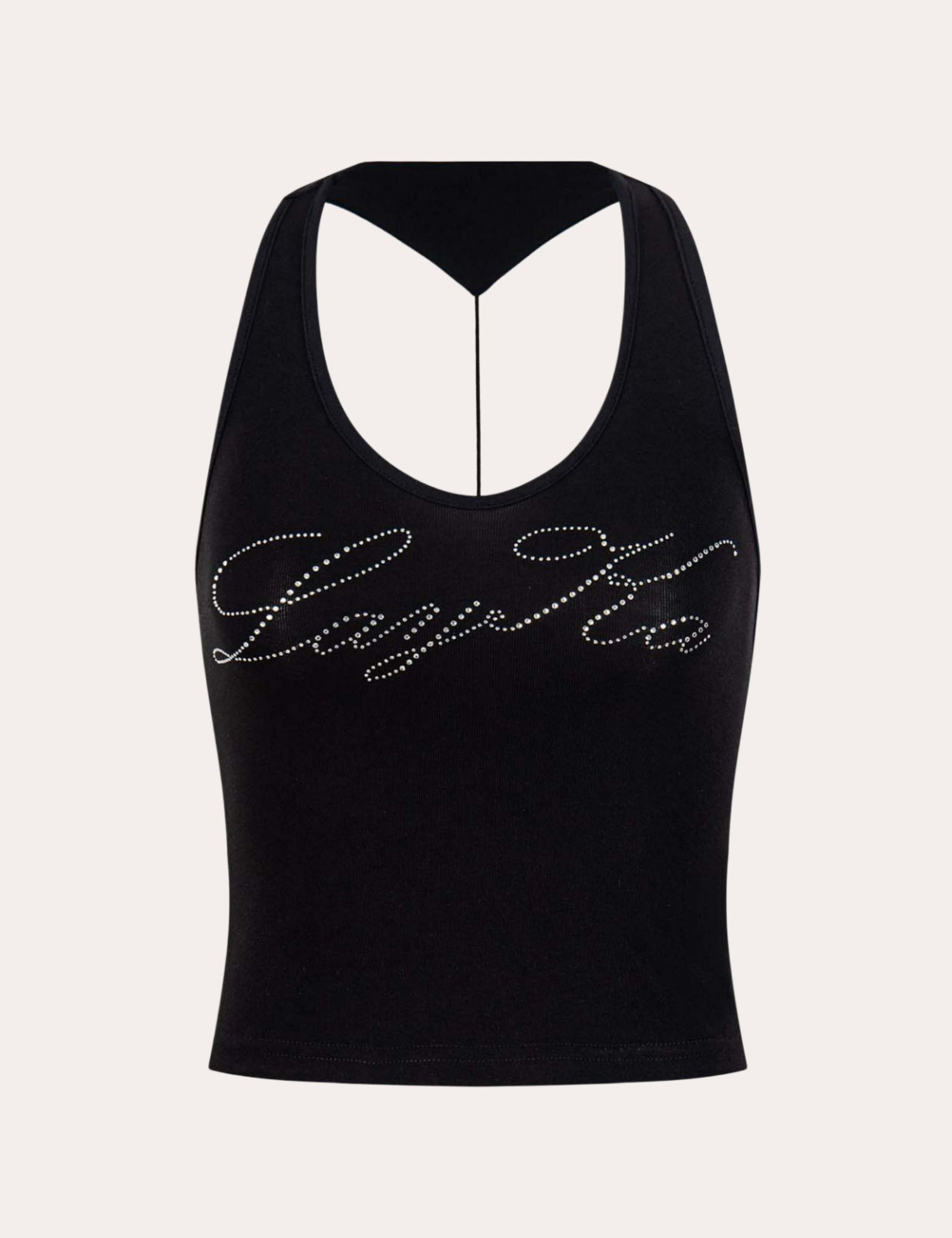 Rhinestone Letter Graphic Halter Crop Tank Top