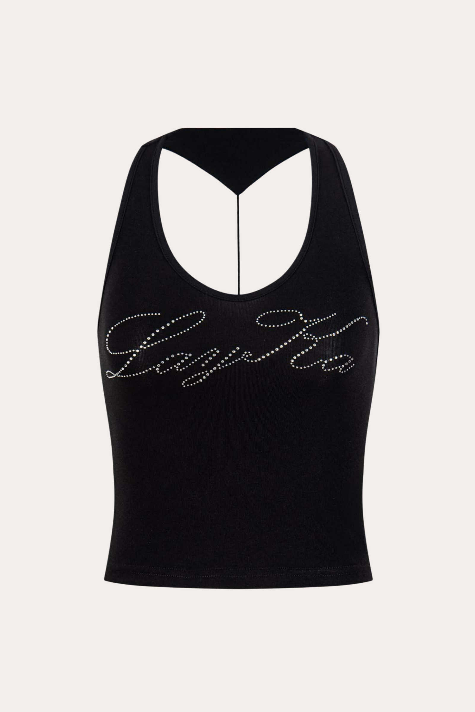 Rhinestone Letter Graphic Halter Crop Tank Top