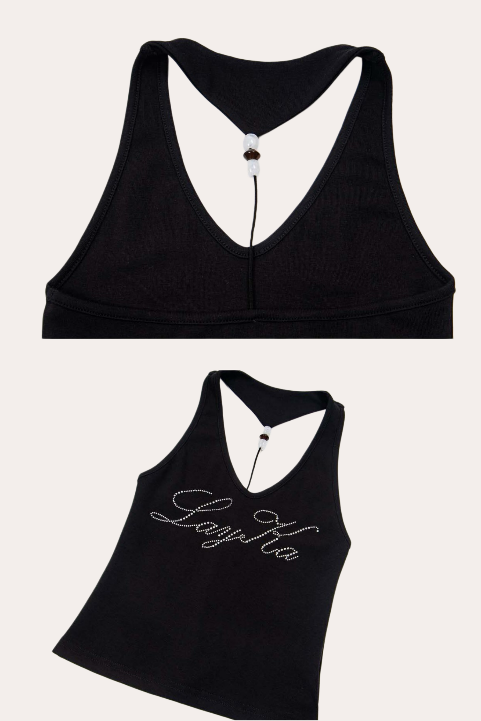 Rhinestone Letter Graphic Halter Crop Tank Top