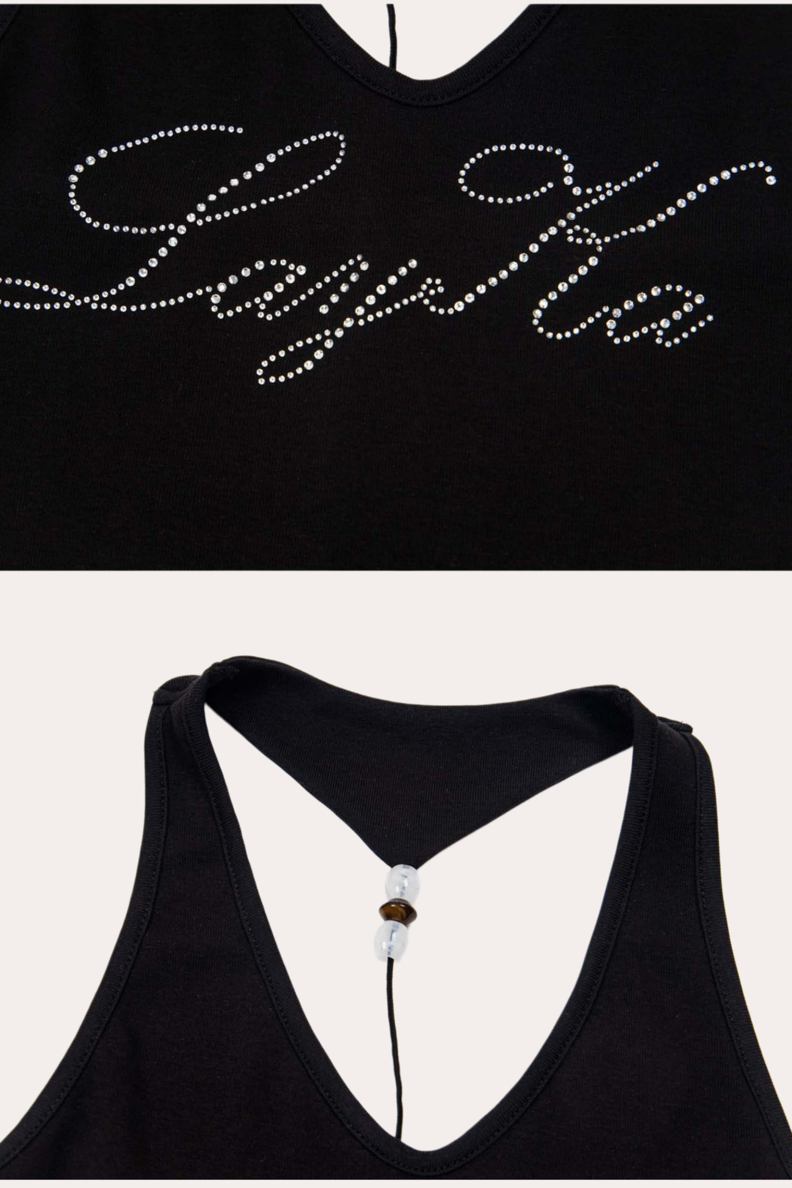 Rhinestone Letter Graphic Halter Crop Tank Top