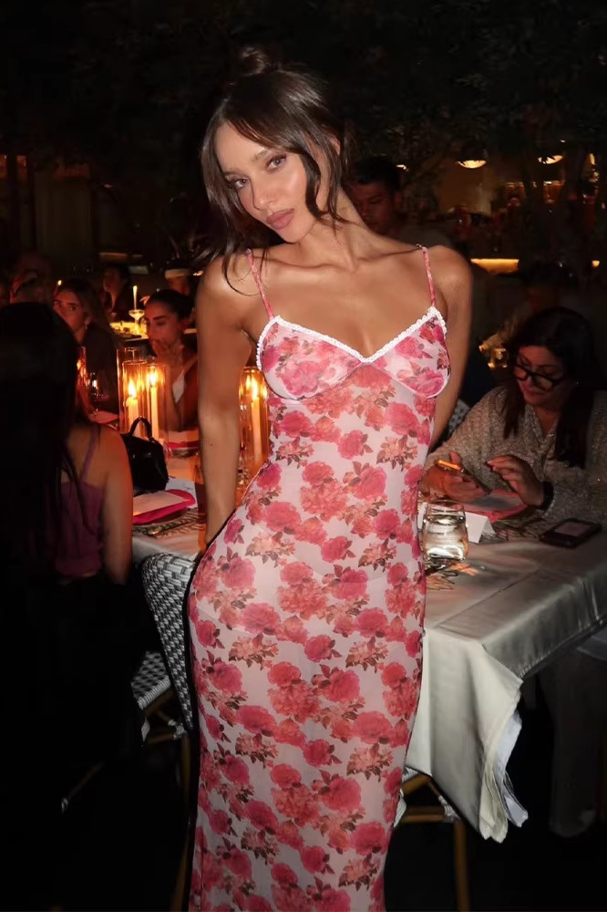 Romantic Red Rose Floral Maxi Dress