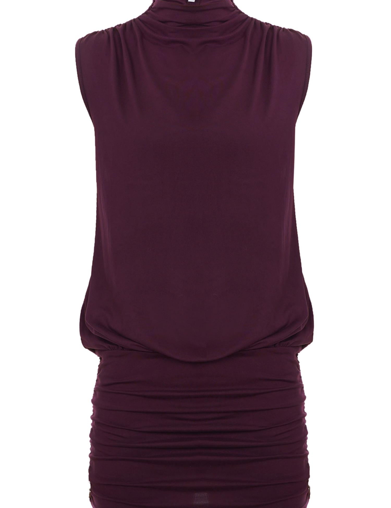 Plum Purple High Neck Ruched Bodycon Dress