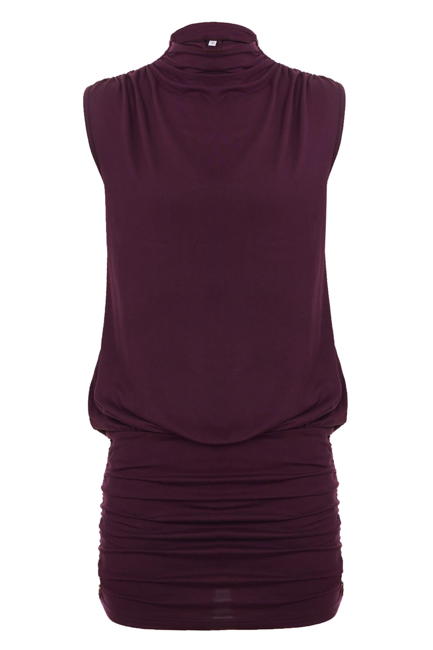 Plum Purple High Neck Ruched Bodycon Dress