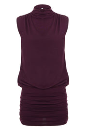 Plum Purple High Neck Ruched Bodycon Dress