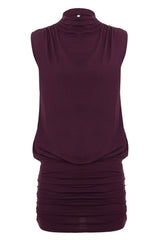 Plum Purple High Neck Ruched Bodycon Dress