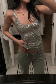 Silver Sequin Tank Top