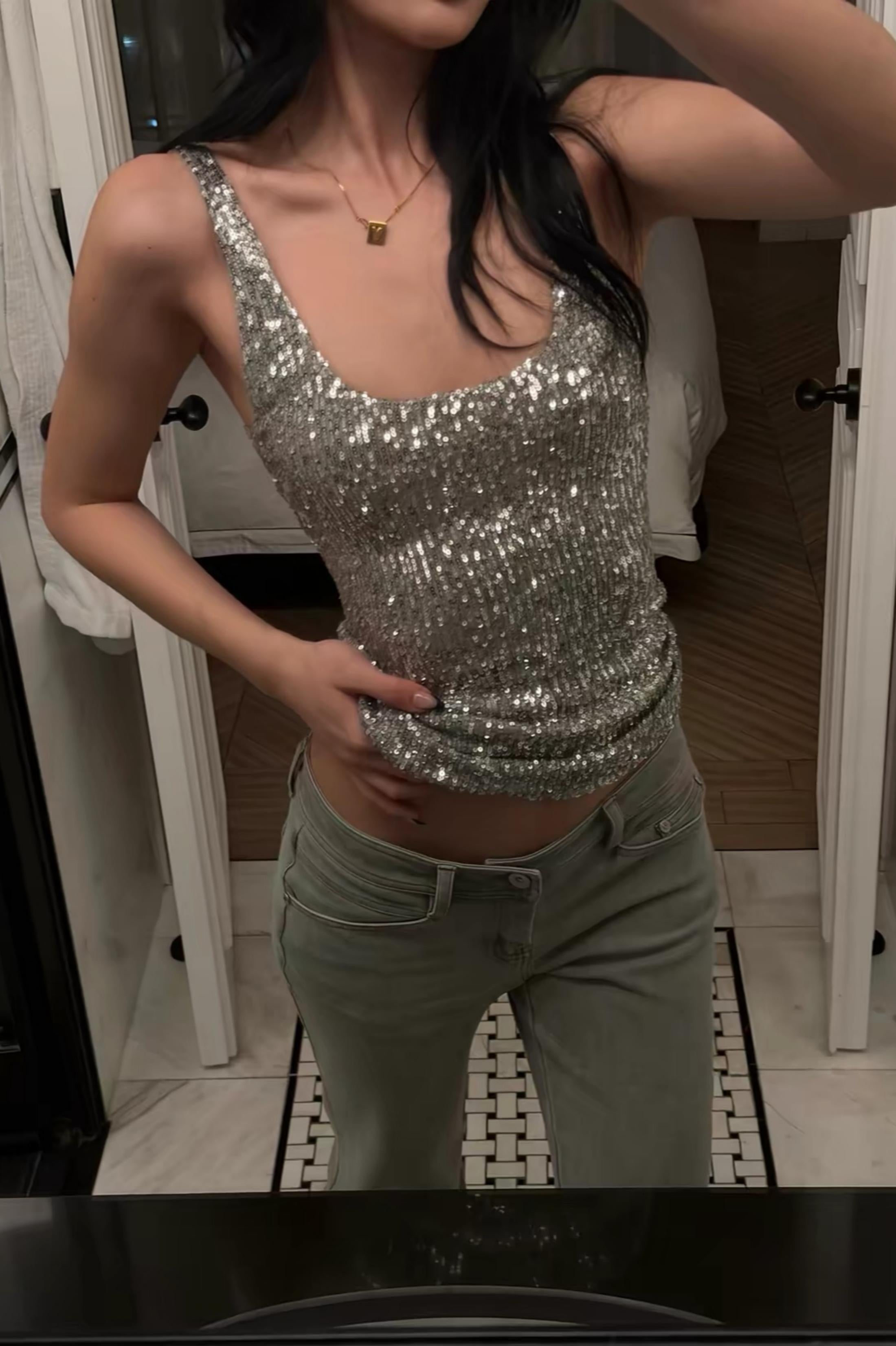 Silver Sequin Tank Top