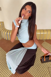 Sky Blue Ruched Cut-Out Set Top and Skirt