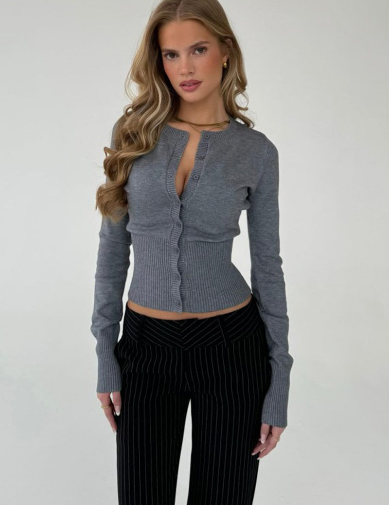 Ribbed Button Front Fitted Knit Cardigan Top