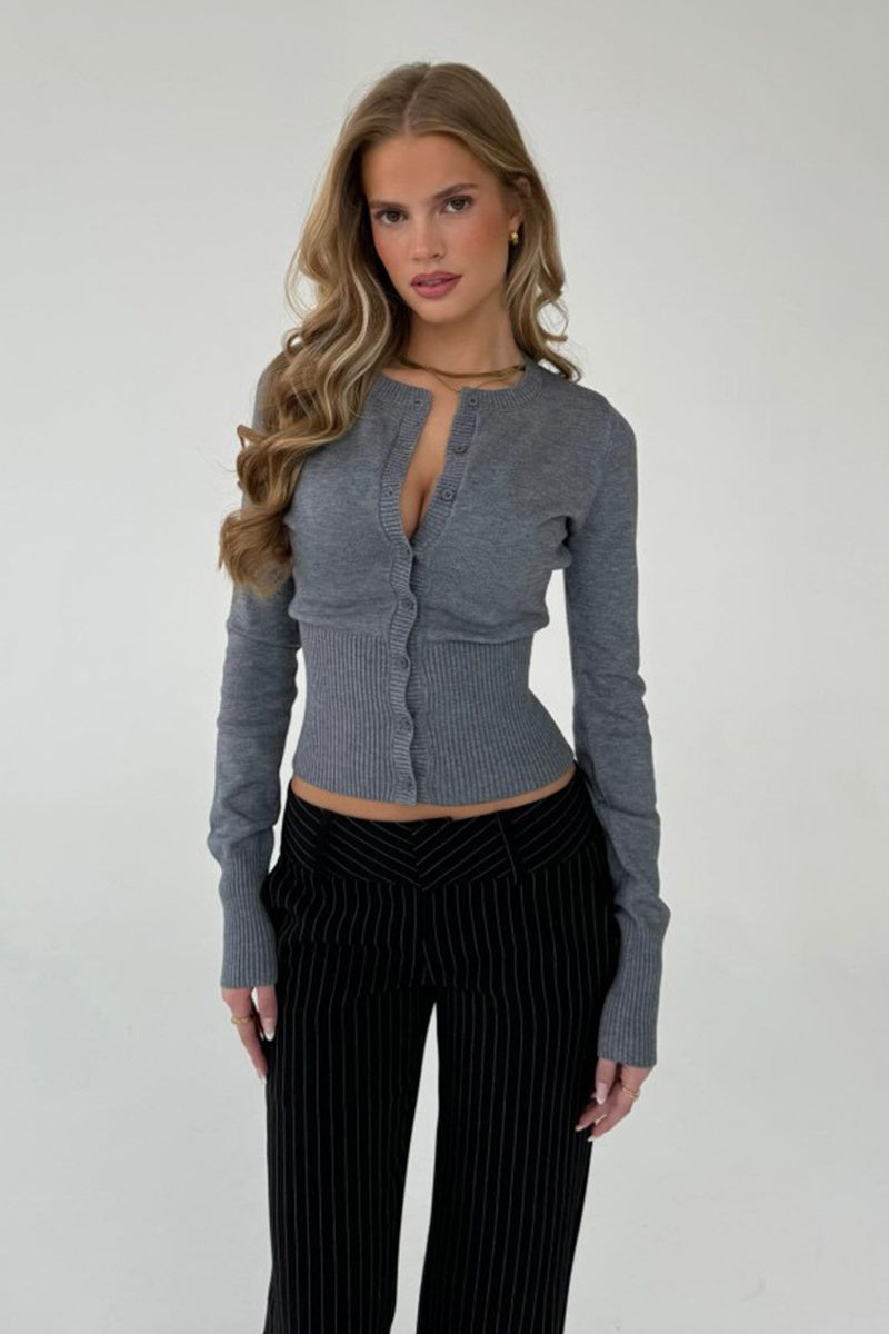 Ribbed Button Front Fitted Knit Cardigan Top