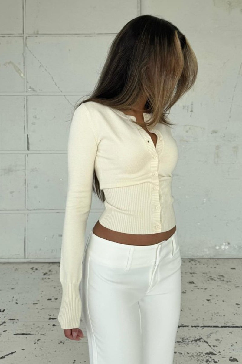 Ribbed Button Front Fitted Knit Cardigan Top