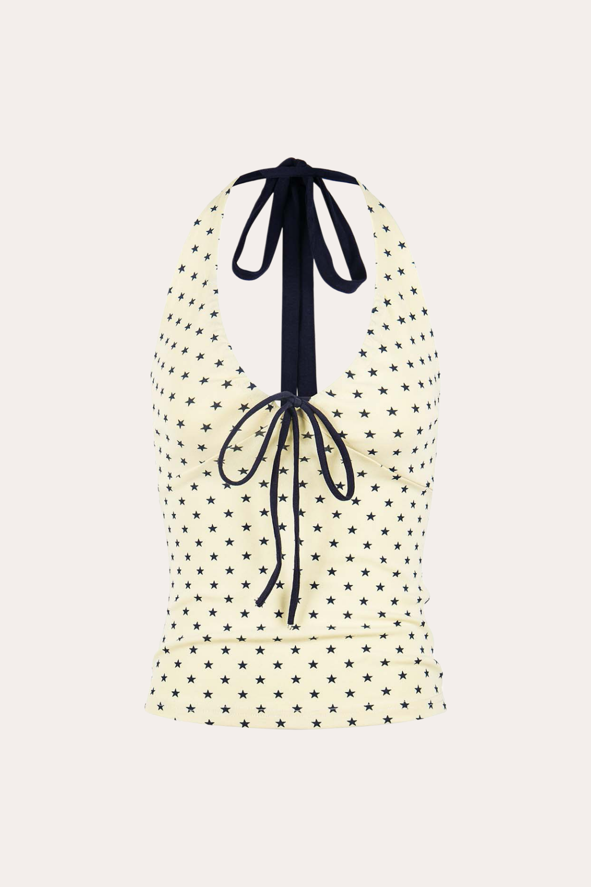 Star Print Tie-Front Halter Crop Tank Top