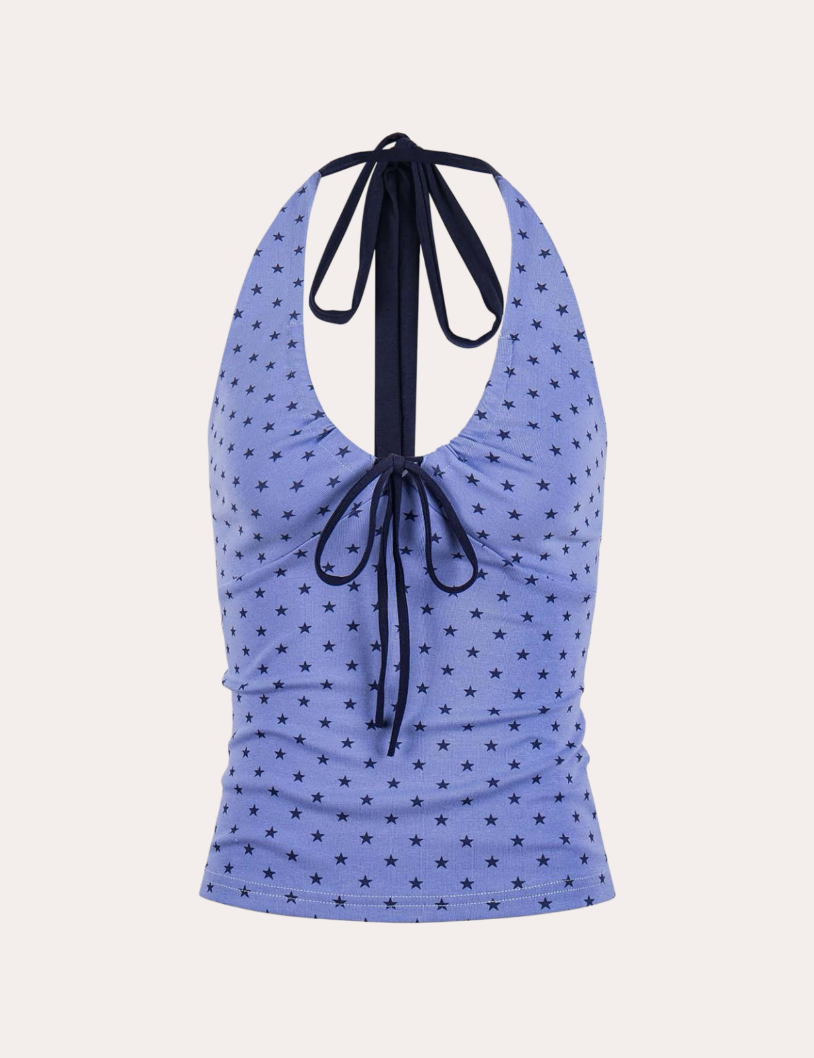 Star Print Tie-Front Halter Crop Tank Top