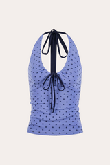Star Print Tie-Front Halter Crop Tank Top