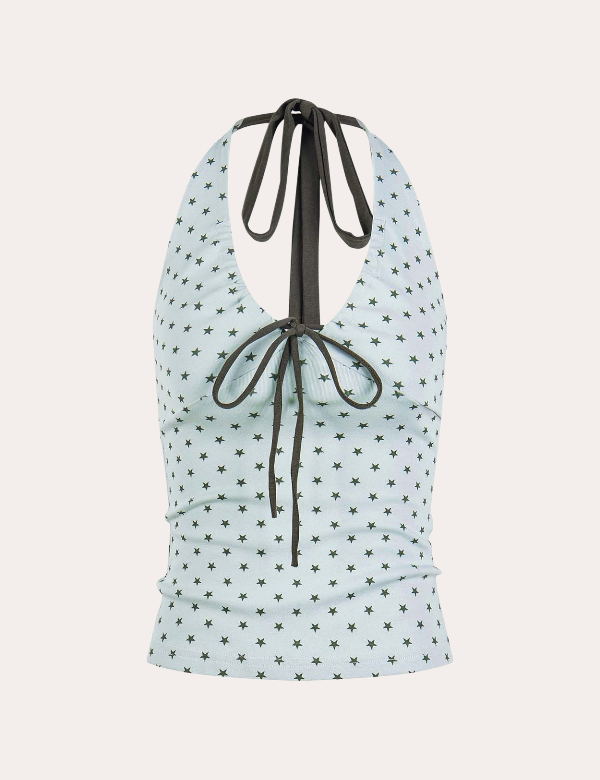 Star Print Tie-Front Halter Crop Tank Top