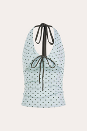 Star Print Tie-Front Halter Crop Tank Top