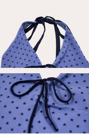 Star Print Tie-Front Halter Crop Tank Top