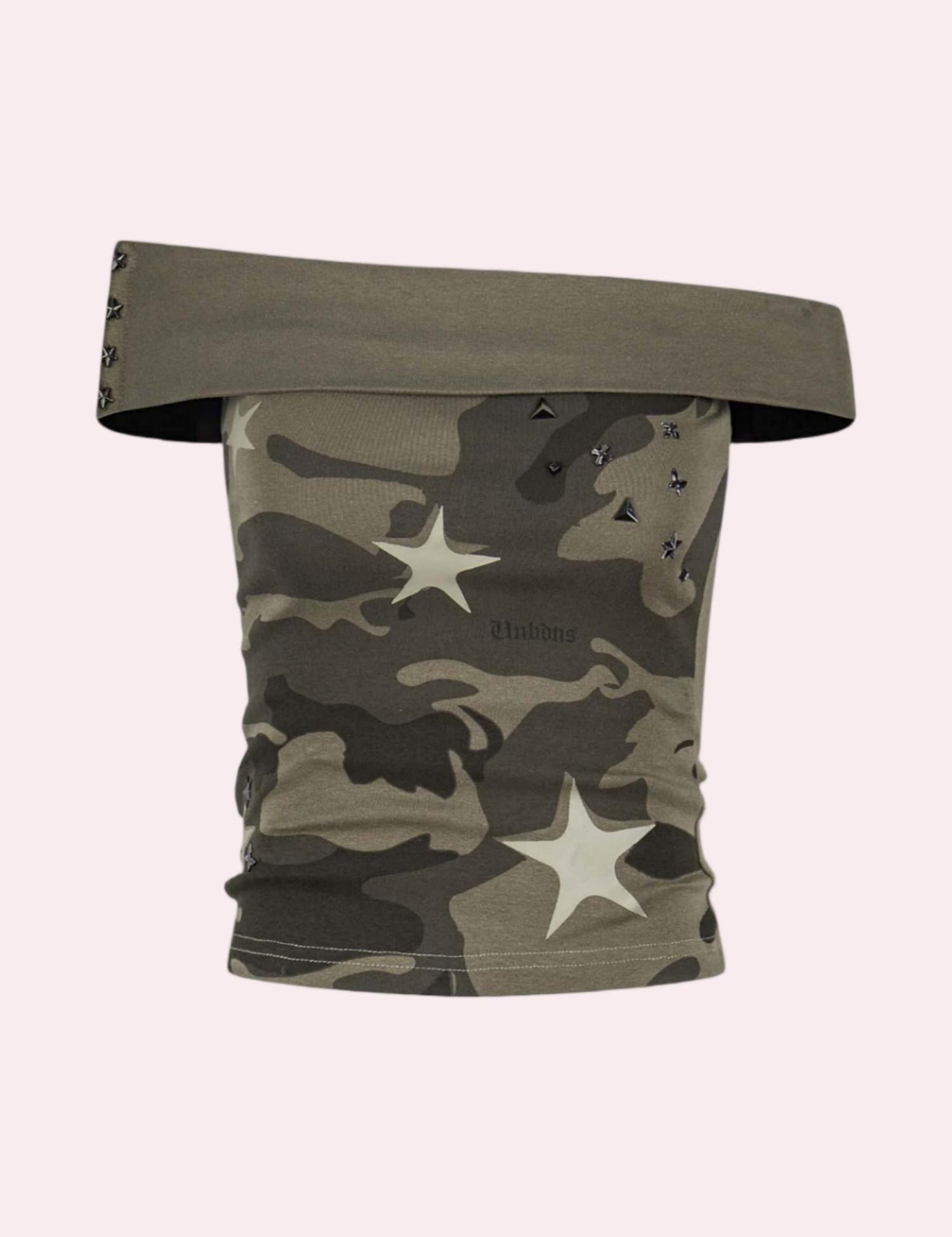 Star Studded Camo Fold-Over Off Shoulder Tube Top
