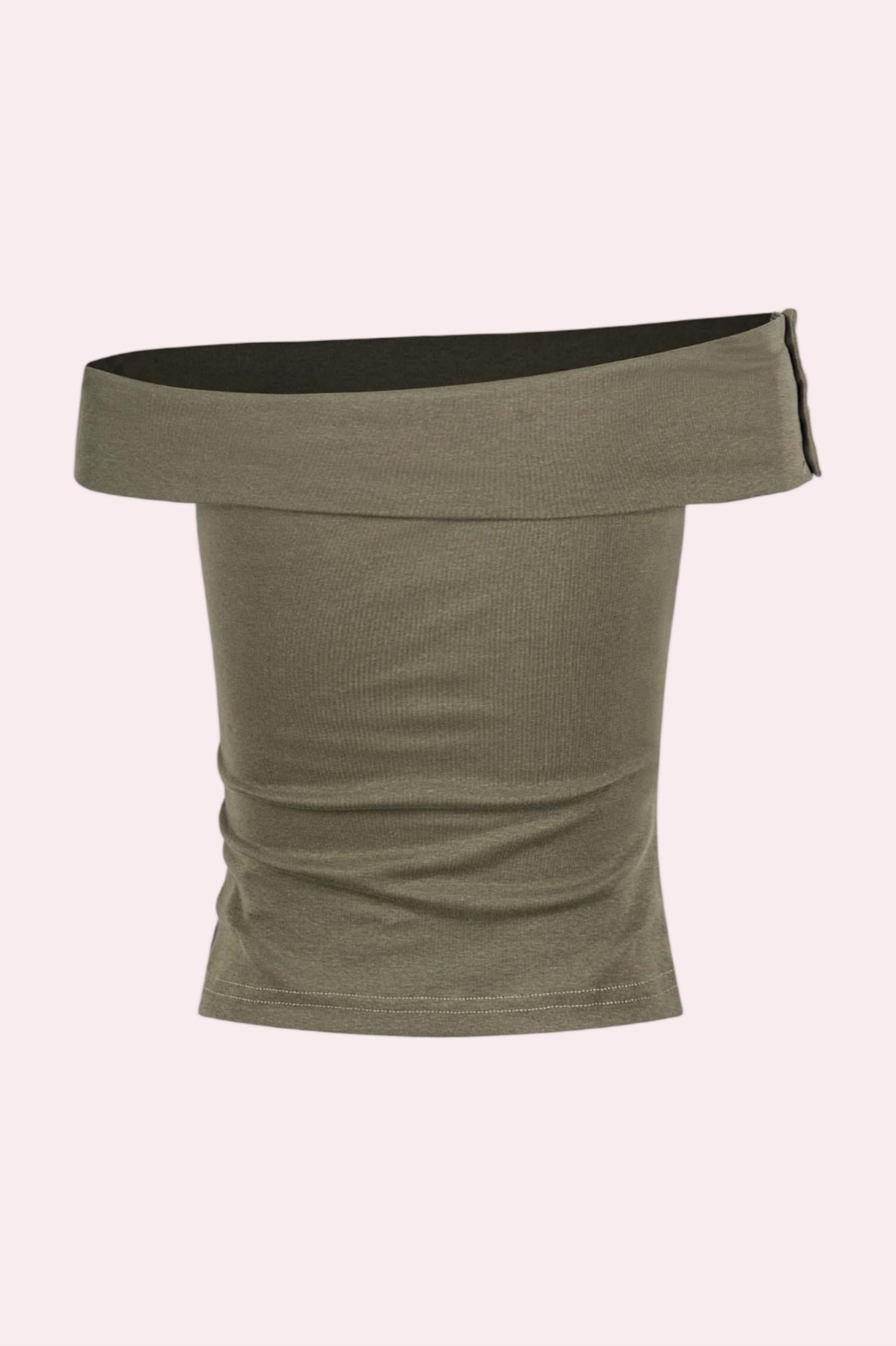 Star Studded Camo Fold-Over Off Shoulder Tube Top
