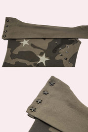 Star Studded Camo Fold-Over Off Shoulder Tube Top