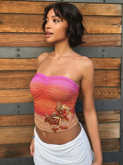 Strapless Ombre Sequin Butterfly Ruched Tube Top