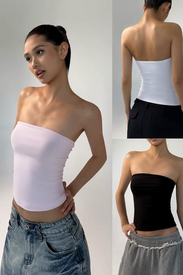 Strapless Tube Top Basic Slim Crop Top