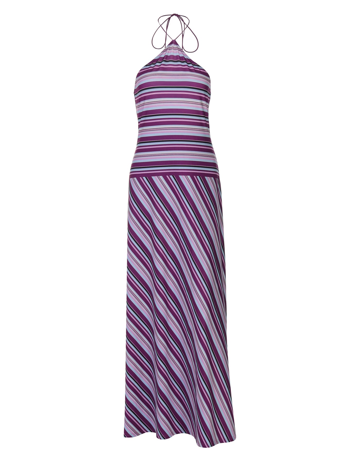 Stripe Halter Backless Maxi Dress