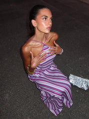 Stripe Halter Backless Maxi Dress