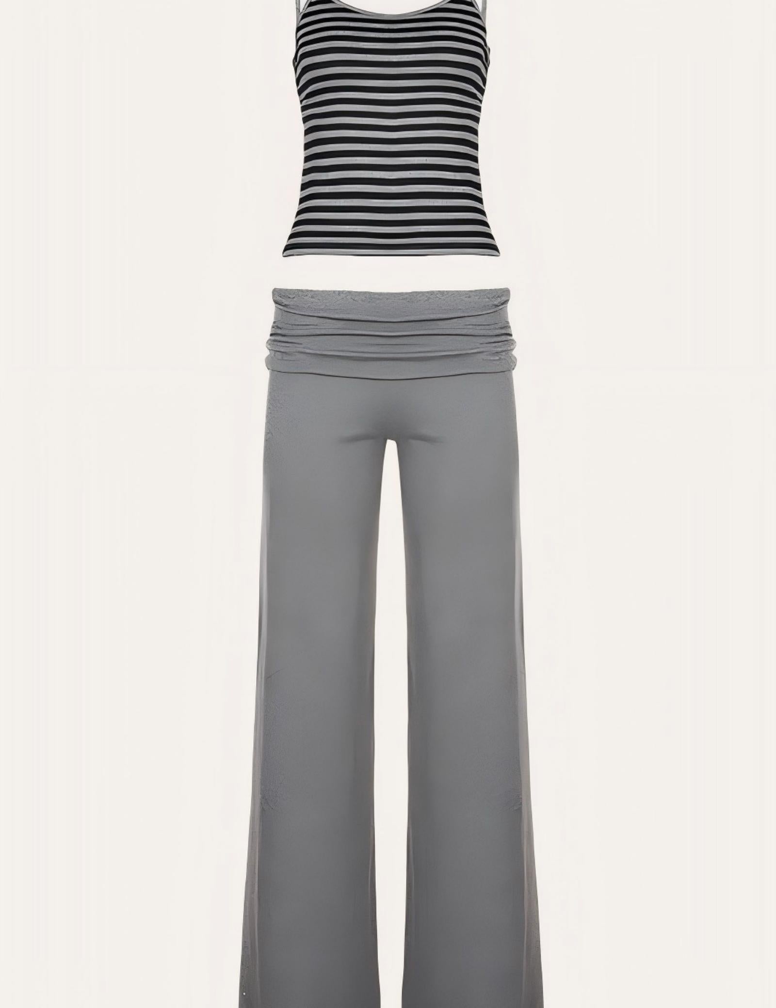 Striped Cami and Foldover Wide Leg Pants Set
