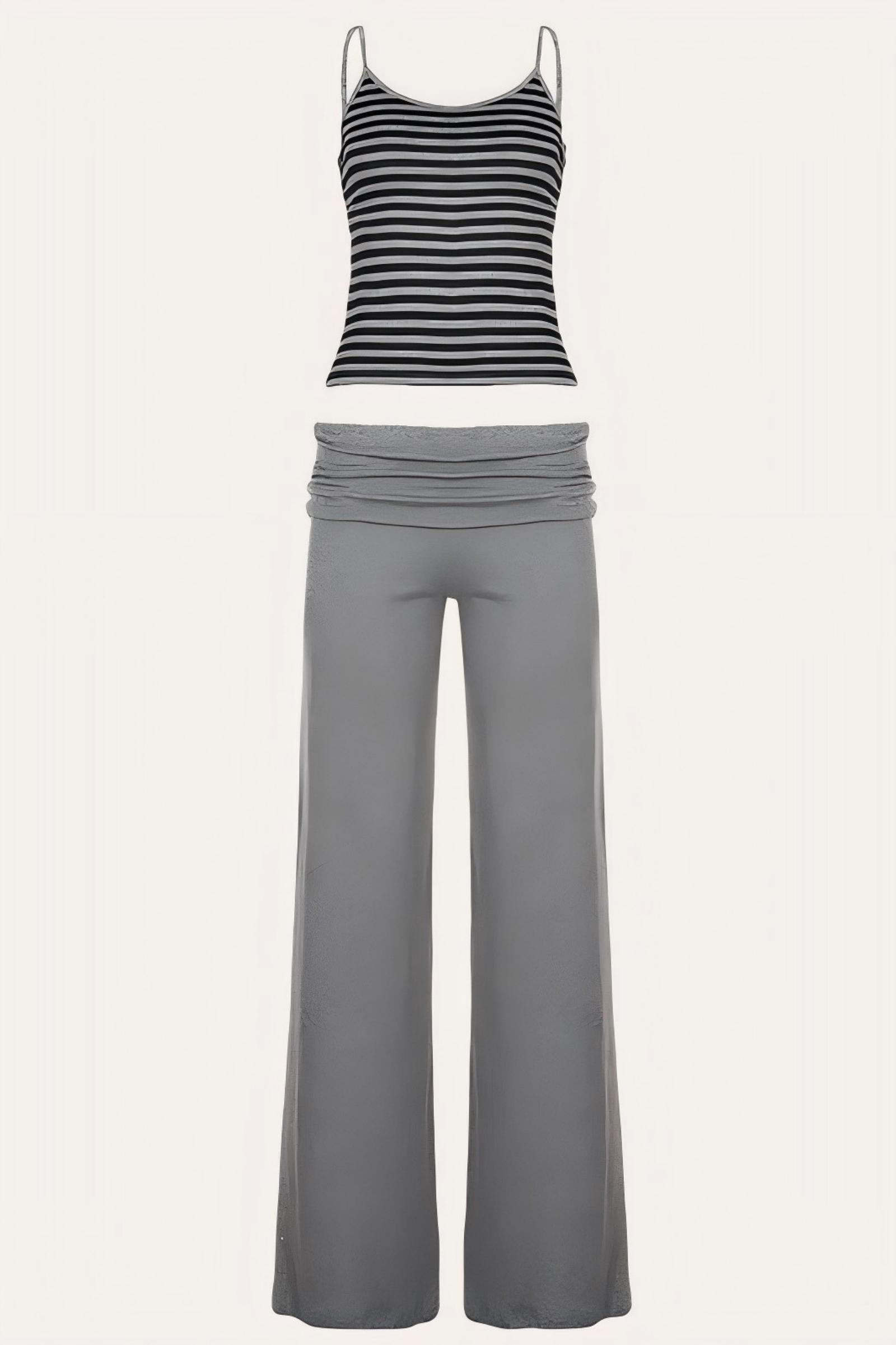Striped Cami and Foldover Wide Leg Pants Set