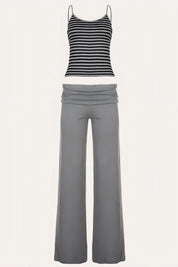 Striped Cami and Foldover Wide Leg Pants Set
