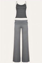 Striped Cami and Foldover Wide Leg Pants Set