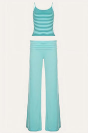 Striped Cami and Foldover Wide Leg Pants Set