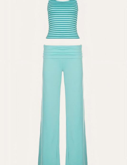 Striped Cami and Foldover Wide Leg Pants Set