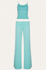 Striped Cami and Foldover Wide Leg Pants Set