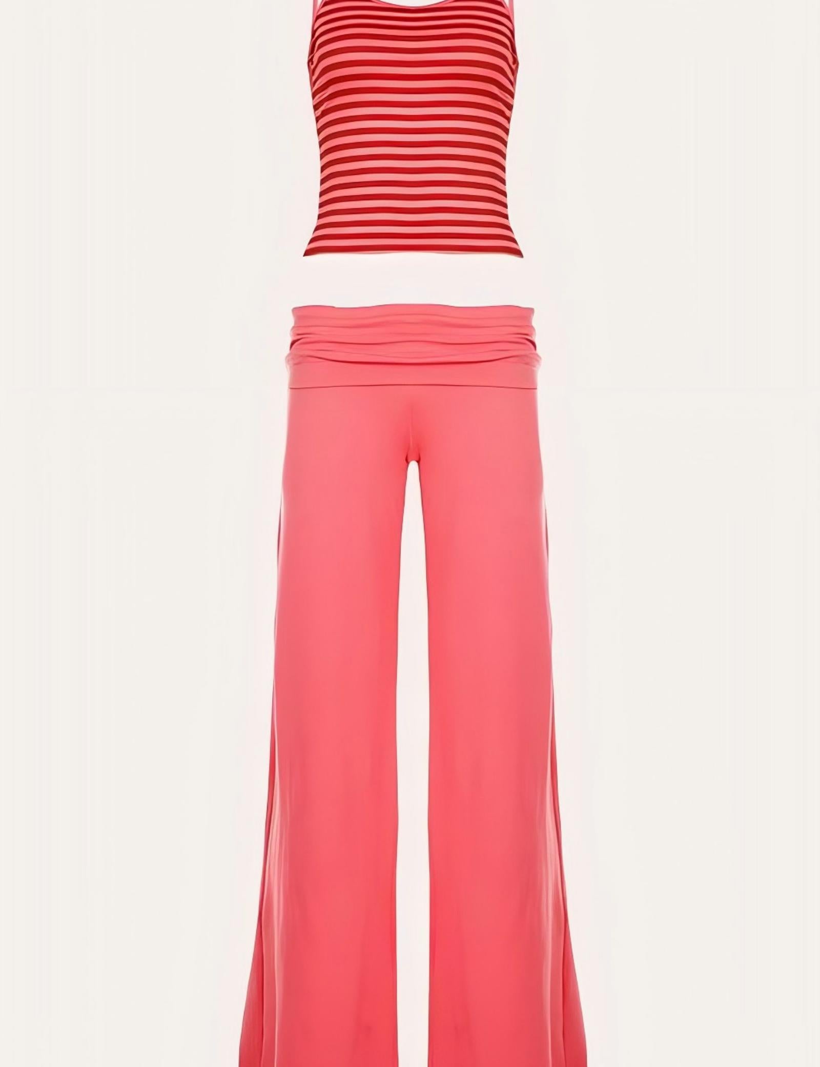 Striped Cami and Foldover Wide Leg Pants Set