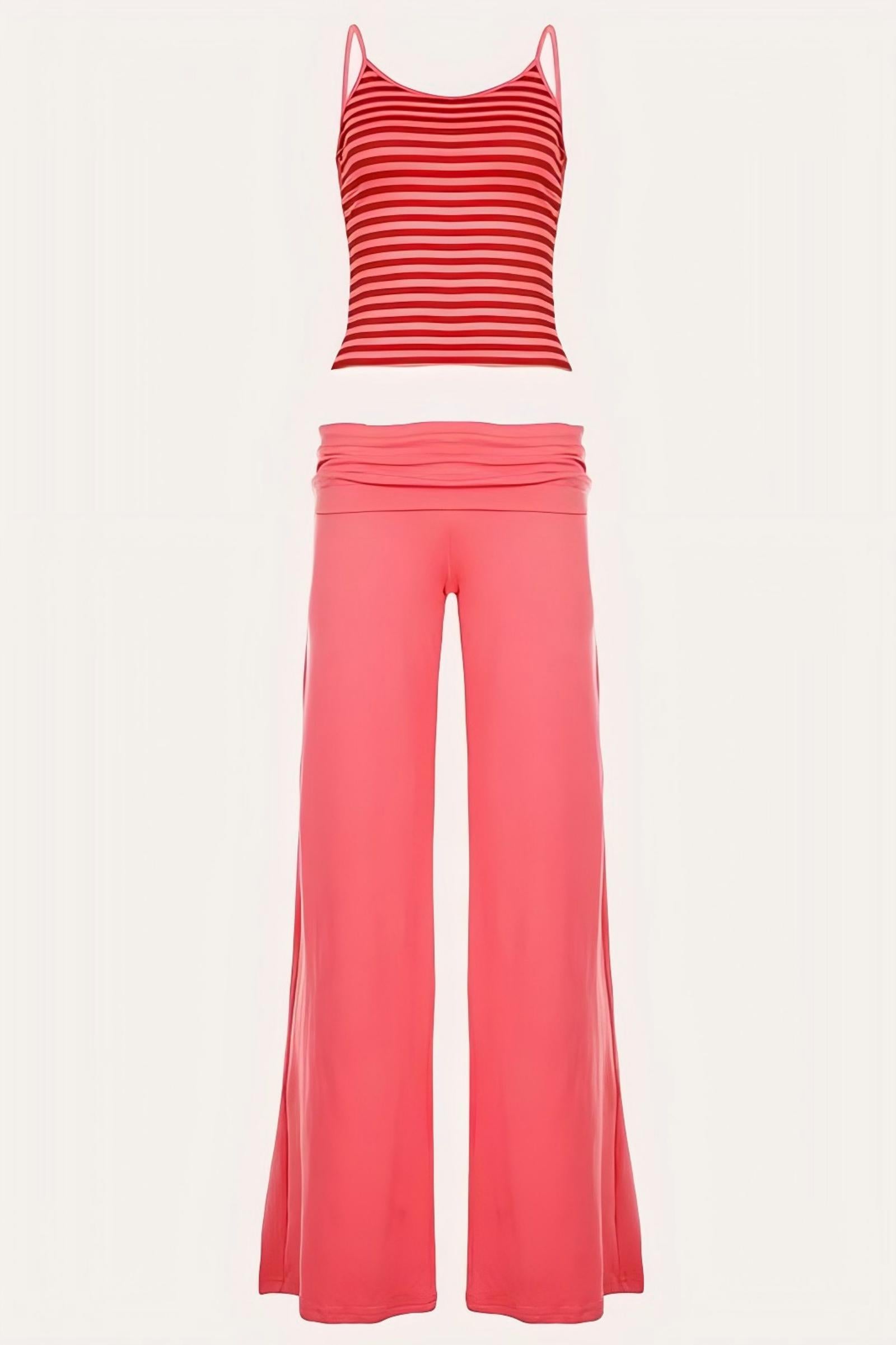 Striped Cami and Foldover Wide Leg Pants Set