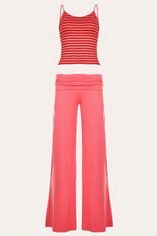 Striped Cami and Foldover Wide Leg Pants Set