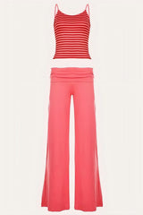 Striped Cami and Foldover Wide Leg Pants Set