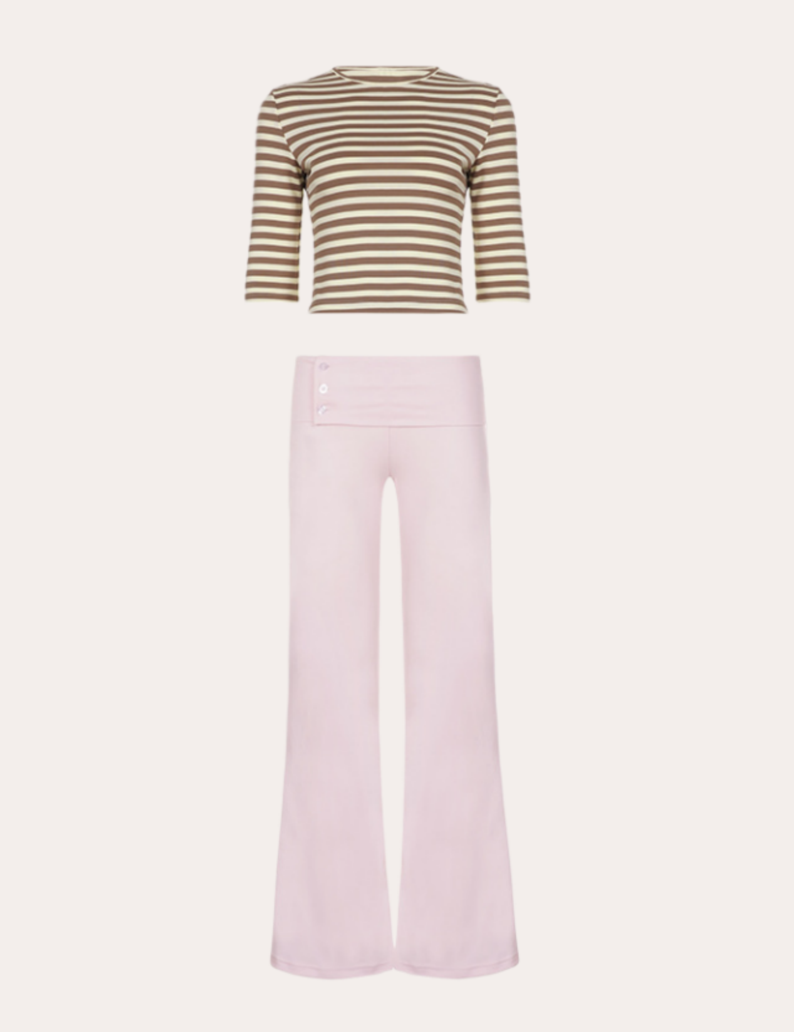 Striped Crop Top and Pink Flare Pants Set